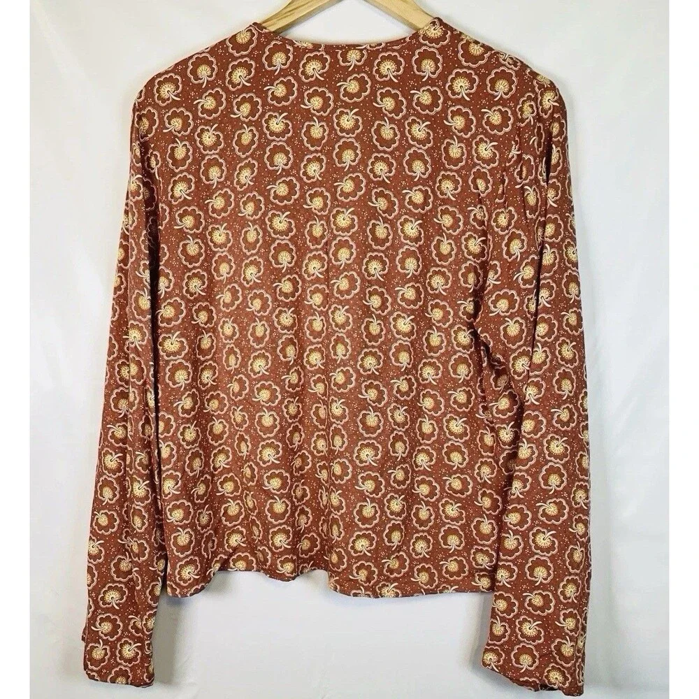 Treasure & Bond Floral Split Neck Rust Pullover Long Sleeve Top Blouse Small - Picture 8 of 8